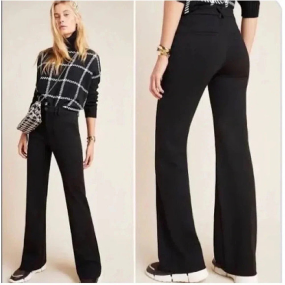 Anthropologie essential wide leg pants size 4 black linen blend trousers - Picture 1 of 9